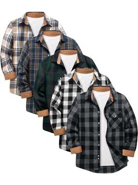 Men's Flannel Shirt 5 Pack - Long Sleeve Button Down Plaid Tops for Casual Wear